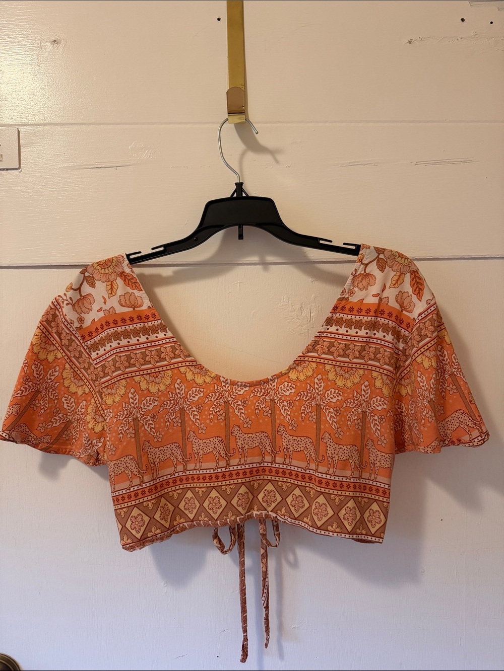 Bonisita Orange Printed Tie-Back Crop Top OS